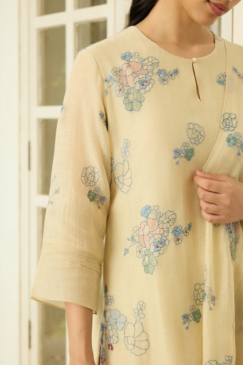 Ecru Thread Embroidered Kurta Set