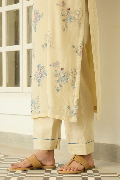 Ecru Thread Embroidered Kurta Set