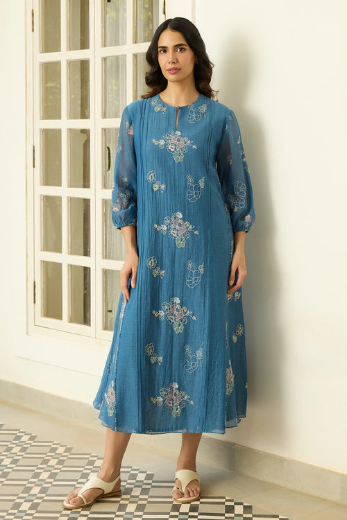 Indigo Thread Embroidered Dress