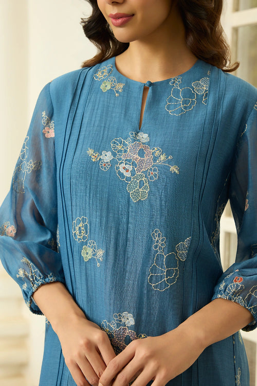 Indigo Thread Embroidered Dress