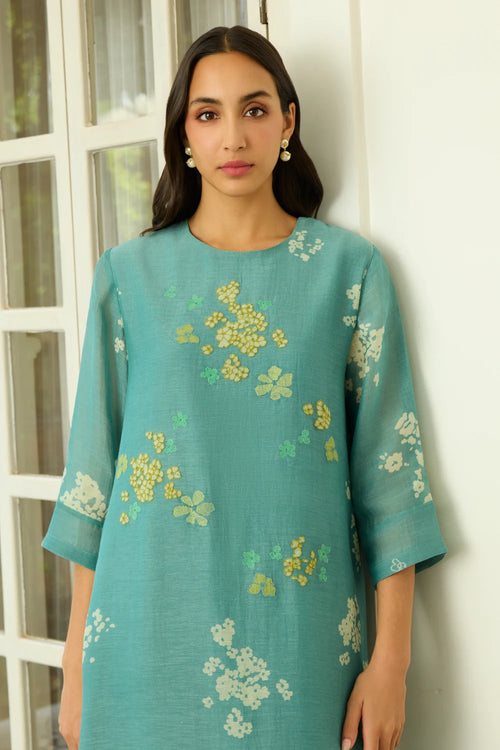 Aqua Floral Applique Co-ord Set