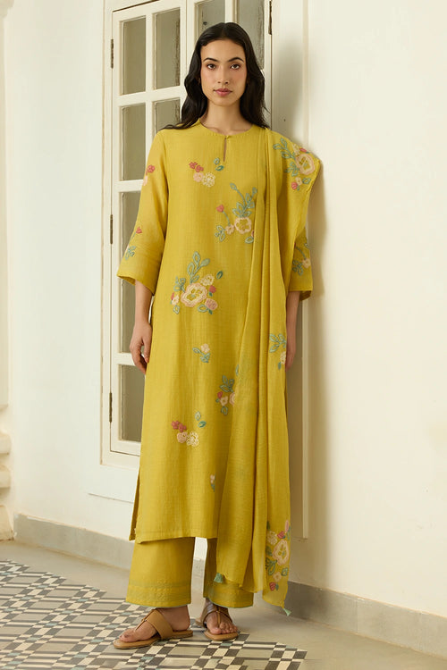 Marigold Floral Applique Kurta Set