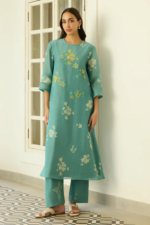 Aqua Floral Applique Co-ord Set