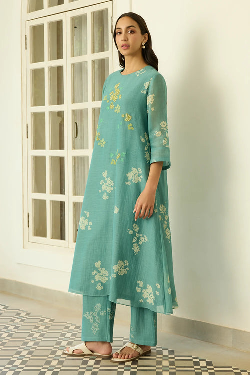 Aqua Floral Applique Co-ord Set