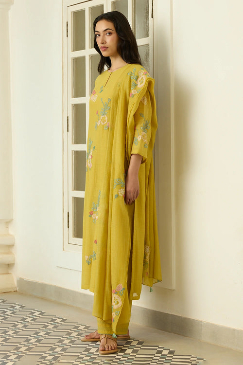 Marigold Floral Applique Kurta Set