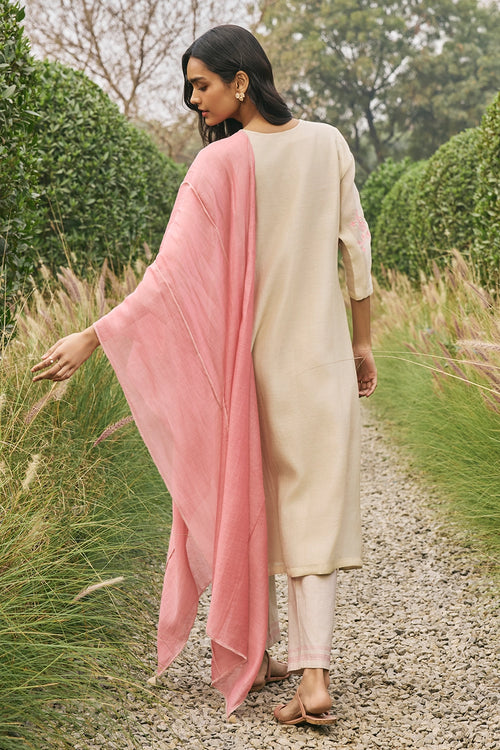 Ecru Floral Applique Kurta Set