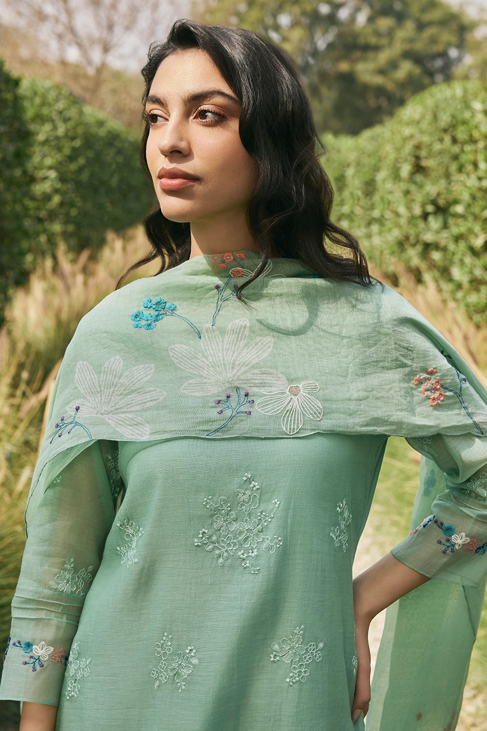 Mint Floral Embroidered Kurta Set