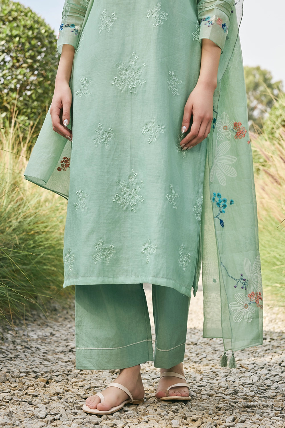 Mint Floral Embroidered Kurta Set