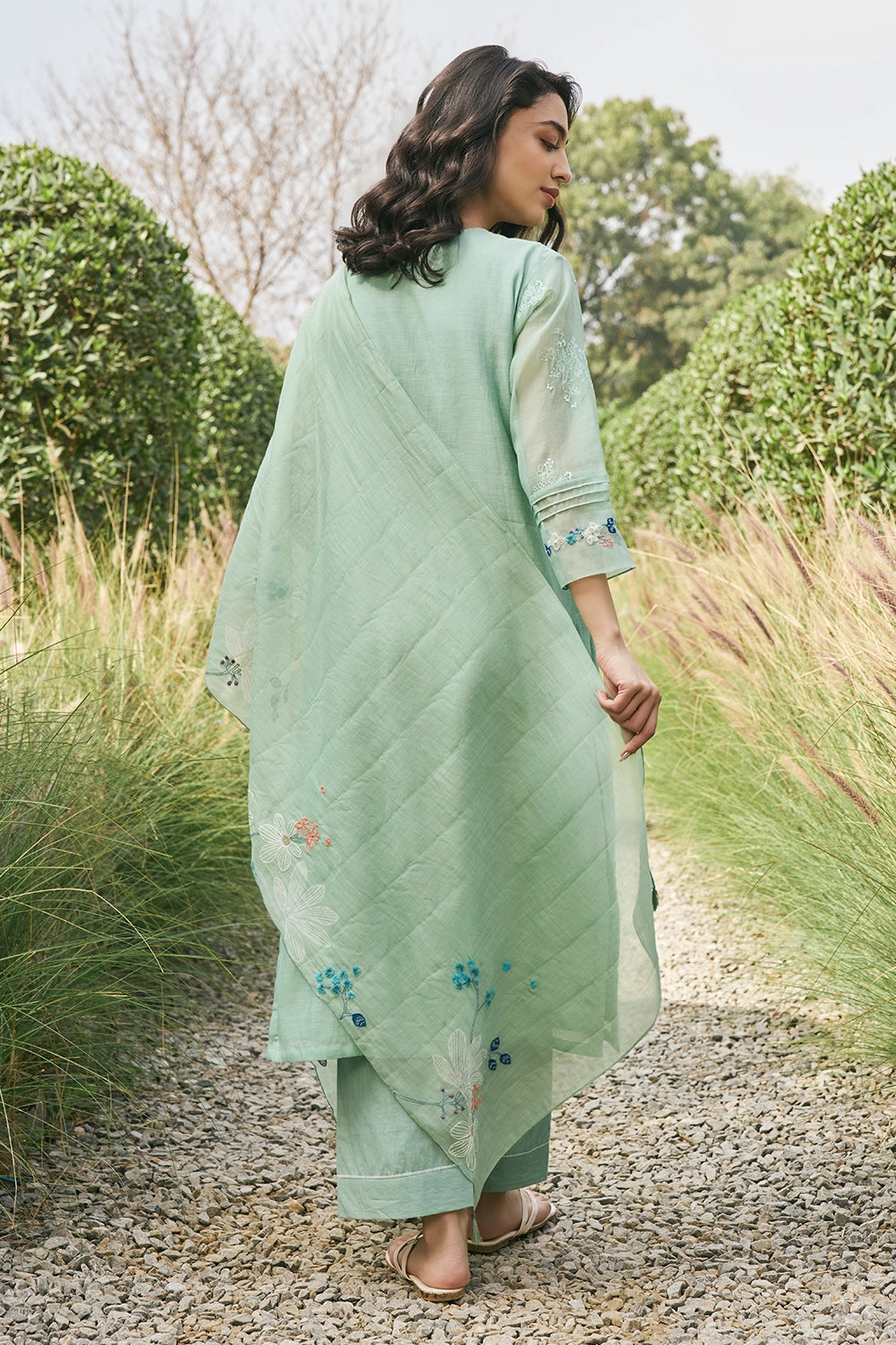 Mint Floral Embroidered Kurta Set