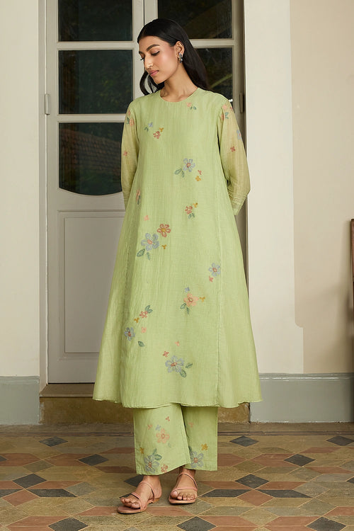 Lime Embroidered Floral Co-ord Set