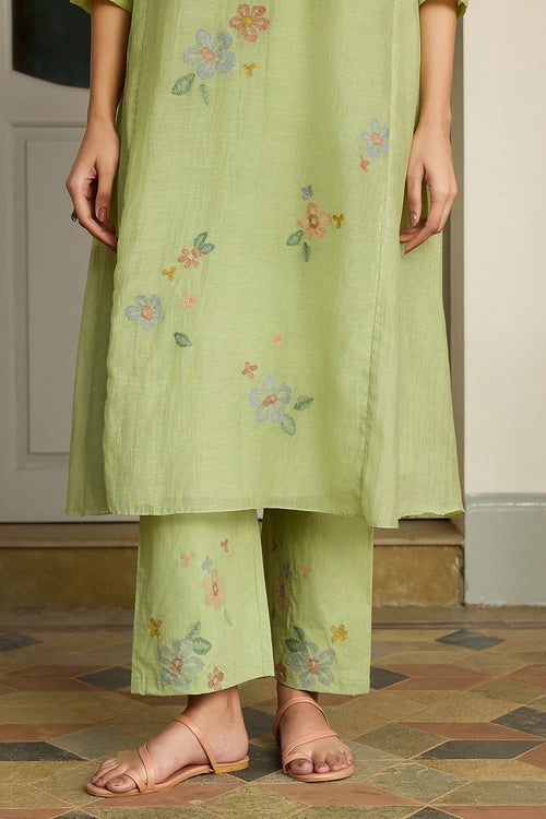 Lime Embroidered Floral Co-ord Set