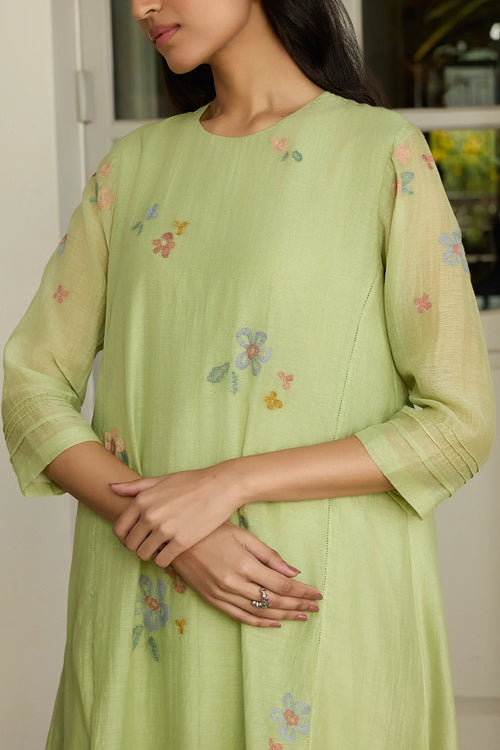 Lime Embroidered Floral Co-ord Set