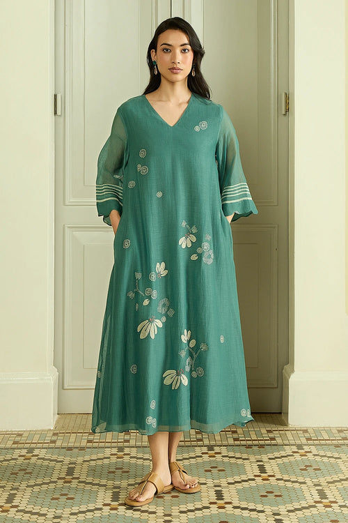 Emerald Applique Dress