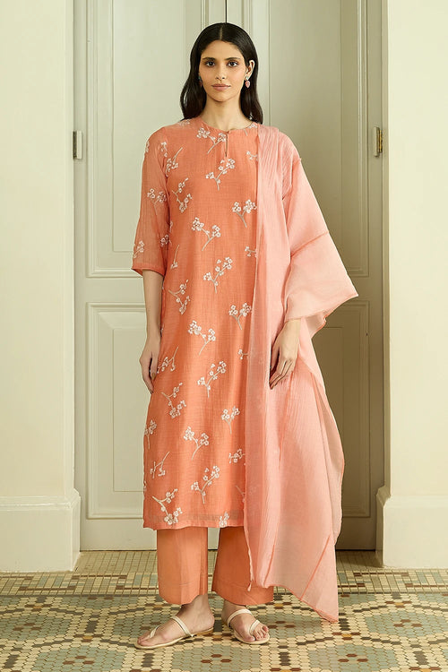 Tangerine Embroidered Kurta Set