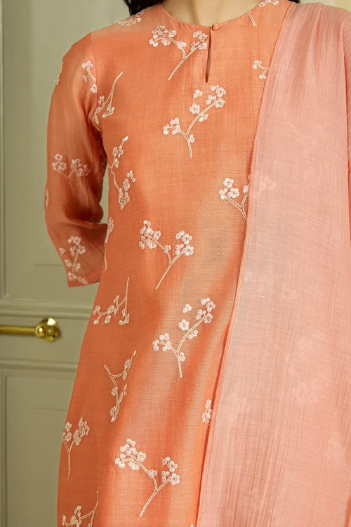Tangerine Embroidered Kurta Set