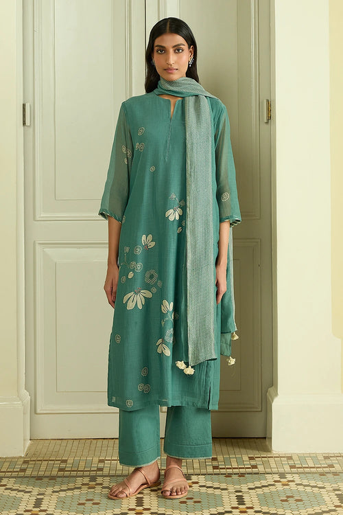 Emerald Applique Cotton Kurta Set