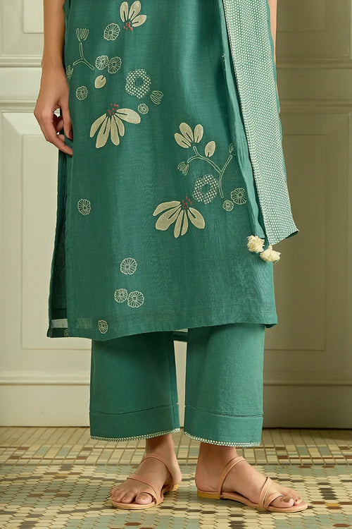 Emerald Applique Cotton Kurta Set