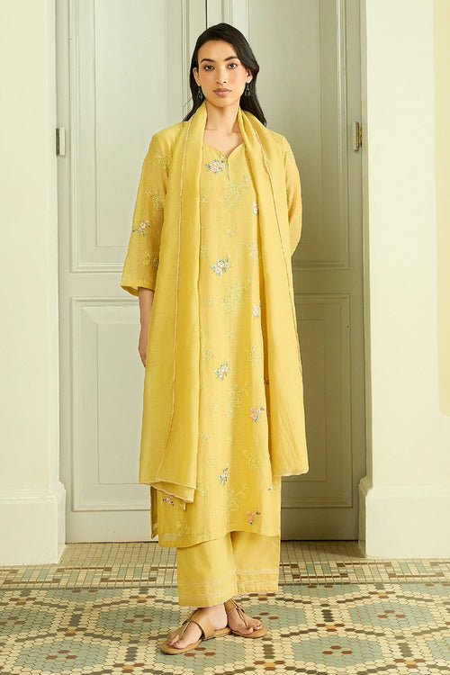 Lemon Thread Embroidered Kurta Set