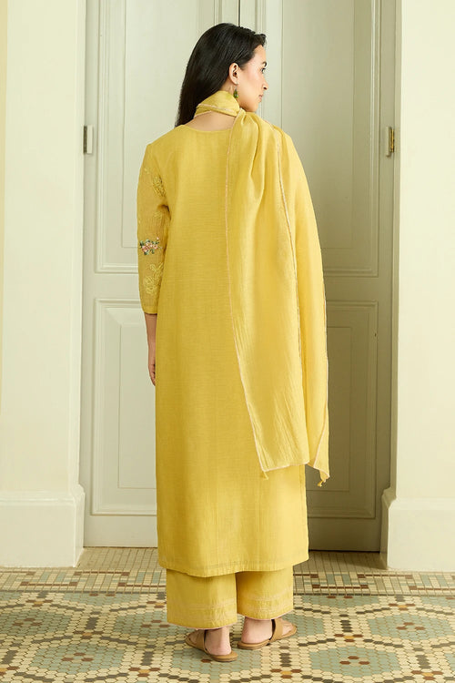Lemon Thread Embroidered Kurta Set