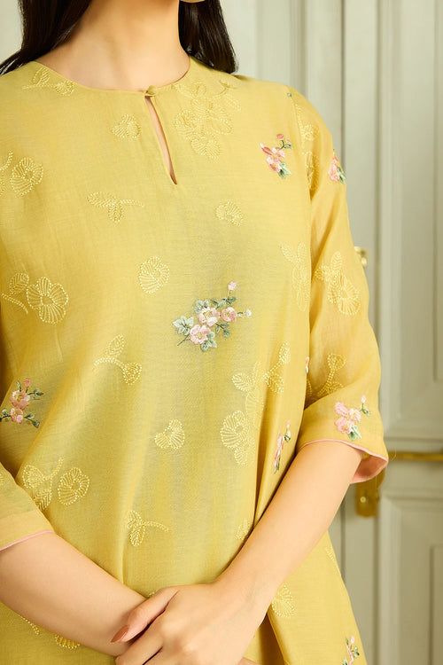 Lemon Thread Embroidered Co-ord Set