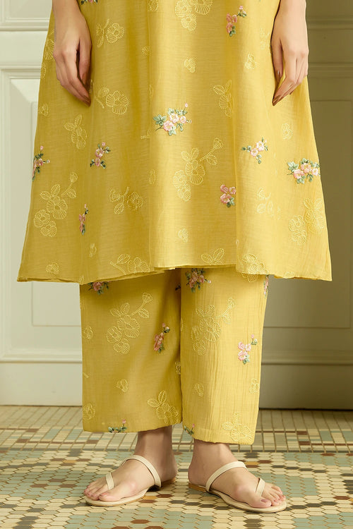 Lemon Thread Embroidered Co-ord Set