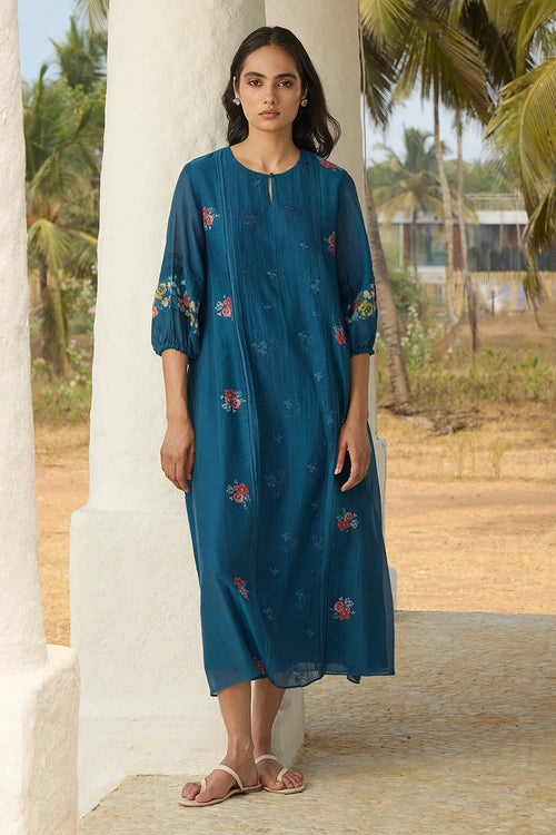 Sapphire Embroidered Floral Dress
