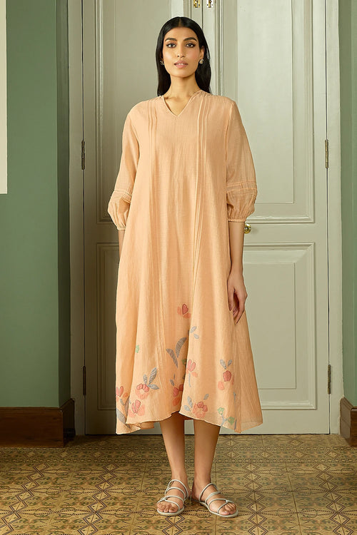Peach Pintuck Applique Dress