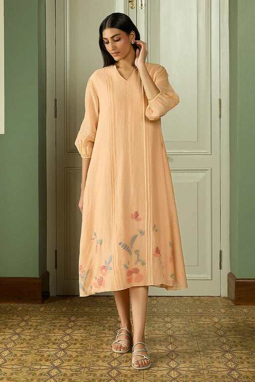 Peach Pintuck Applique Dress