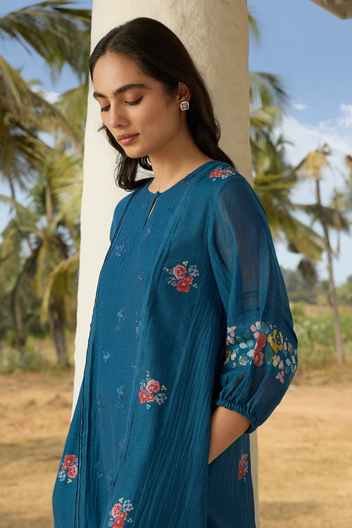 Sapphire Embroidered Floral Dress