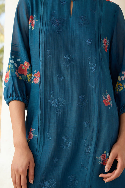 Sapphire Embroidered Floral Dress
