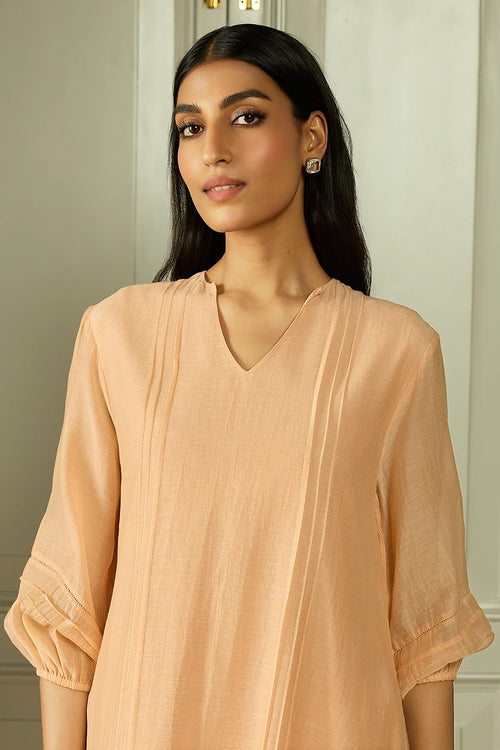 Peach Pintuck Applique Dress