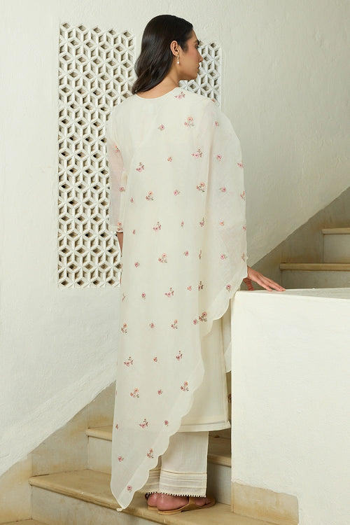 Ivory Floral Embroidered Kurta Set