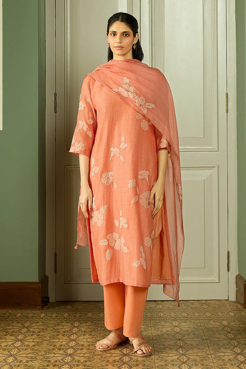 Tangerine Applique Kurta Set