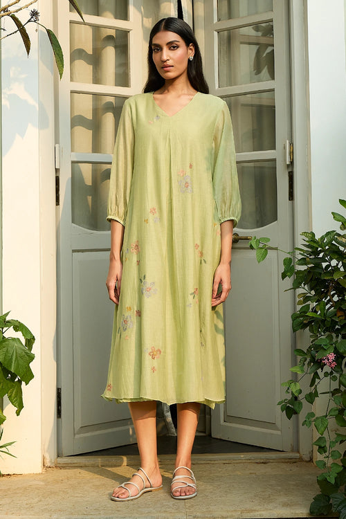 Lime Embroidered Floral Dress