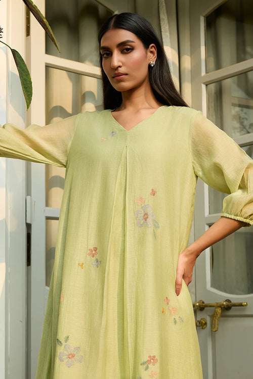 Lime Embroidered Floral Dress