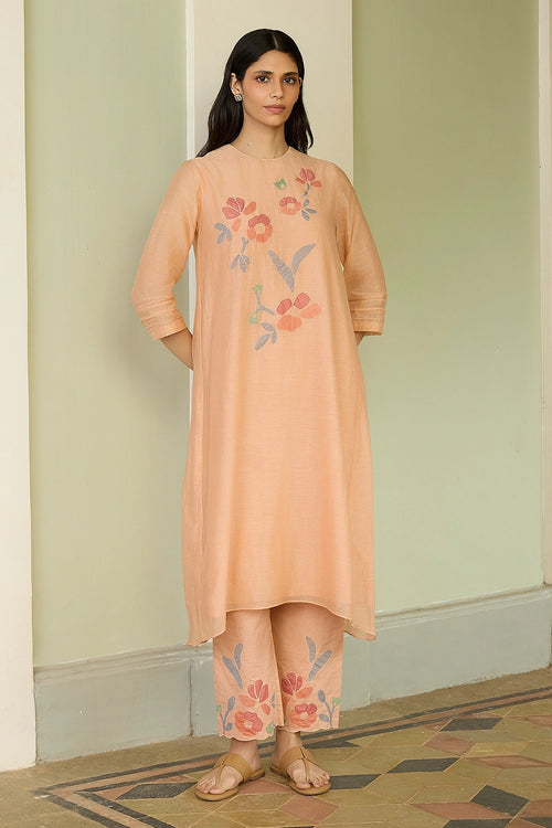 Peach Applique Floral Co-ord Set