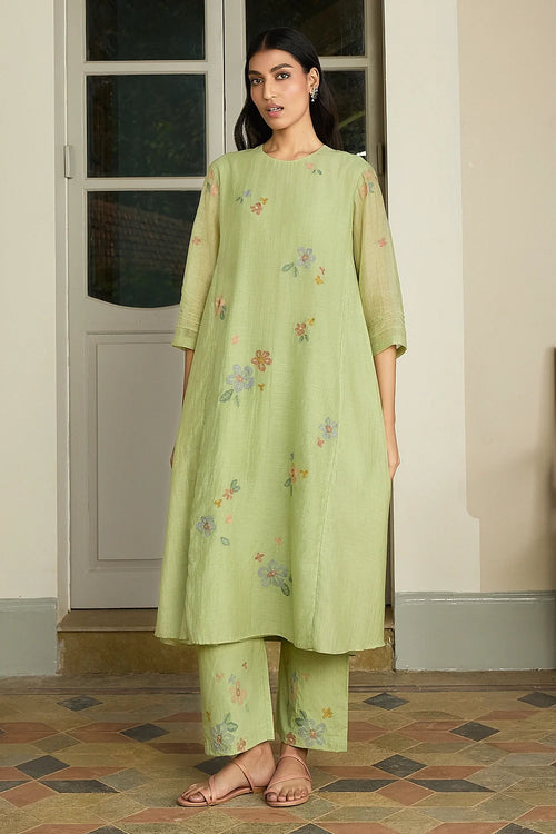Lime Embroidered Floral Co-ord Set