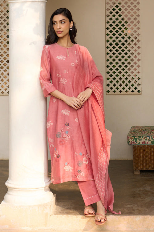 Hibiscus Floral Kurta Set with Dupatta