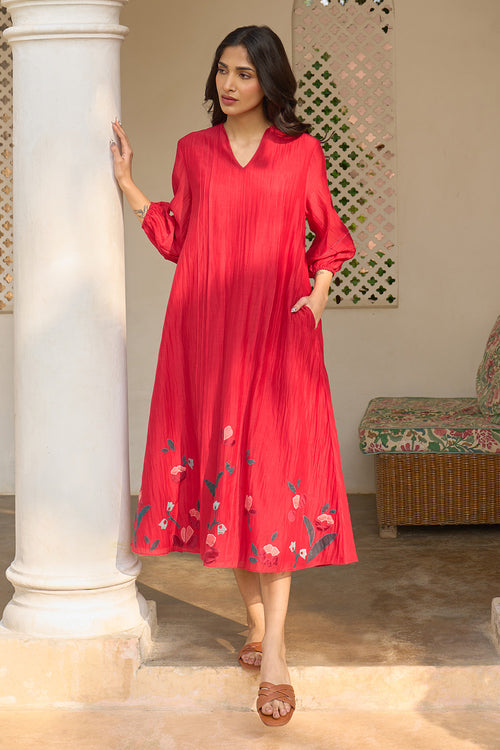 Cherry Red Pintuck Dress