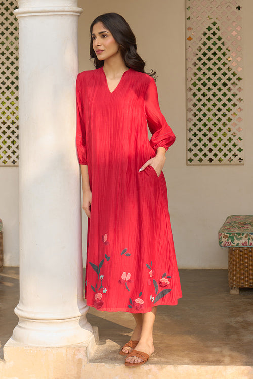 Cherry Red Pintuck Dress