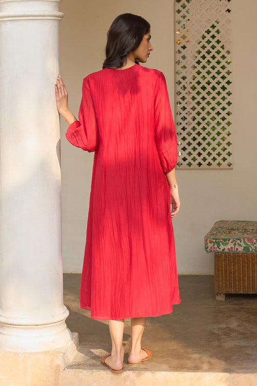 Cherry Red Pintuck Dress