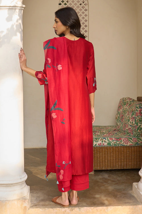 Cherry Red Applique Kurta Set