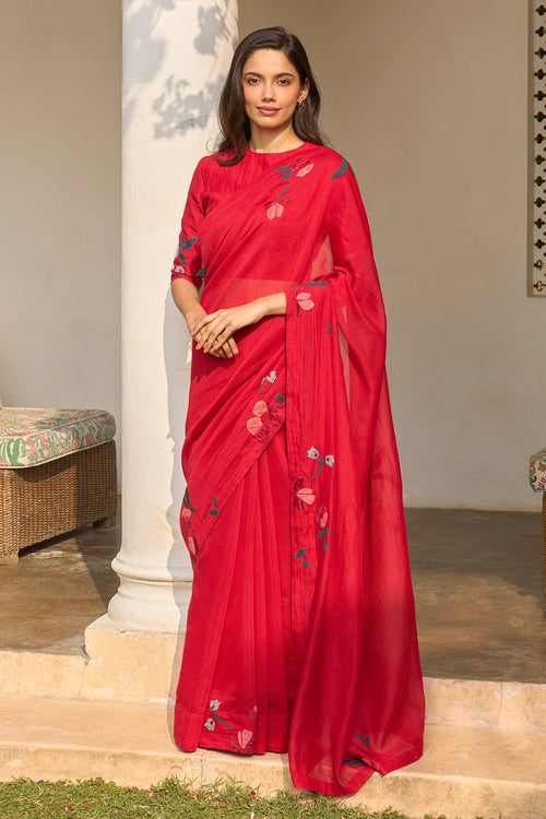 Cherry Red Saree