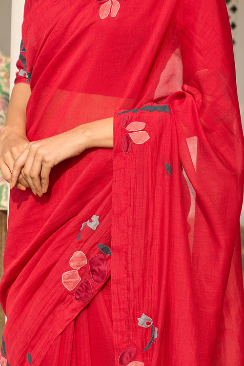 Cherry Red Saree