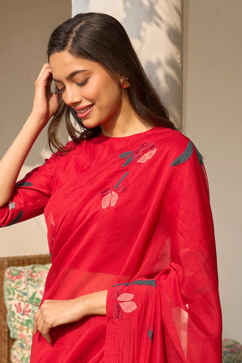 Cherry Red Saree
