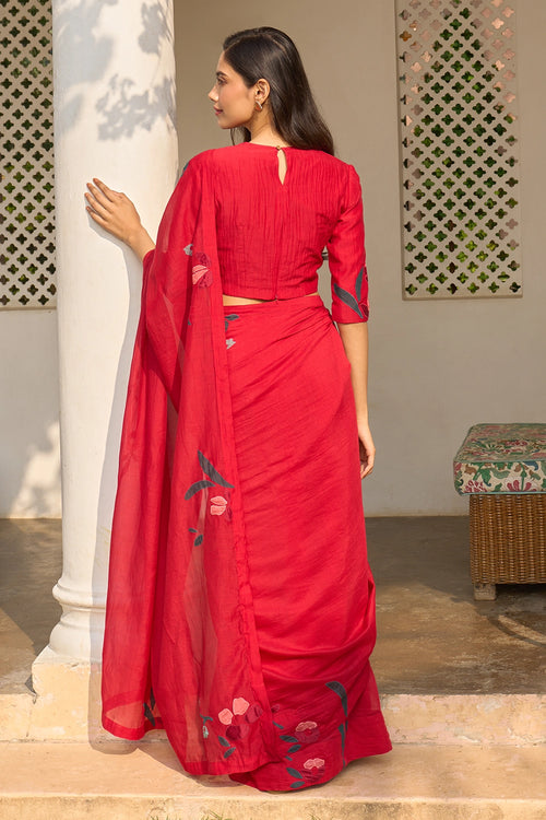 Cherry Red Saree