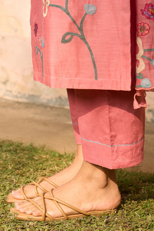 Hibiscus Applique Kurta Set with Dupatta