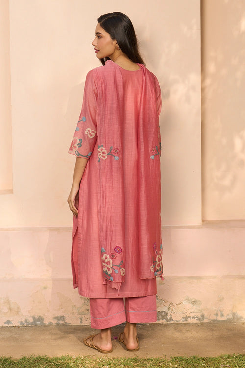 Hibiscus Applique Kurta Set with Dupatta