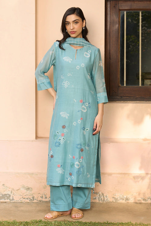 Powder Blue Embroidered Kurta Set with Dupatta