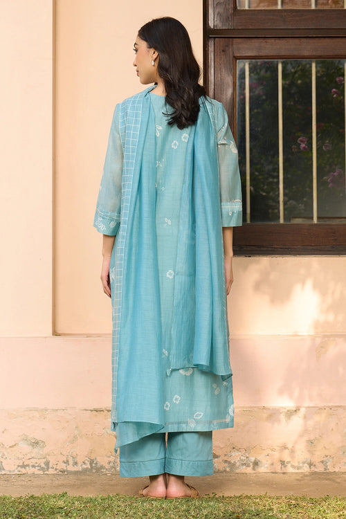 Powder Blue Embroidered Kurta Set with Dupatta